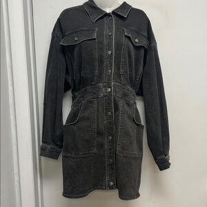 Free People Black Denim Utility Shirt Dress – Size M
